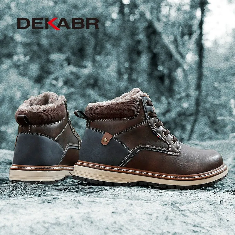 DEKABR Winter Genuine Leather Men's Boots Thick Fur Warm Ankle Boots Working Men Footwear Waterproof Snow Boots Plus Size 40~47