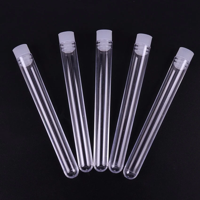 10PCS Clear Plastic Test Tube With Cap 12x100mm U-Shaped Bottom Long Transparent Test Tube Lab Supplies