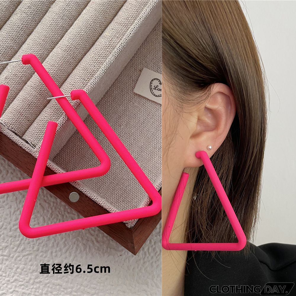 Women Fashion Geometric Fluorescent Rose Without Ear Hole Ear Clip Earrings