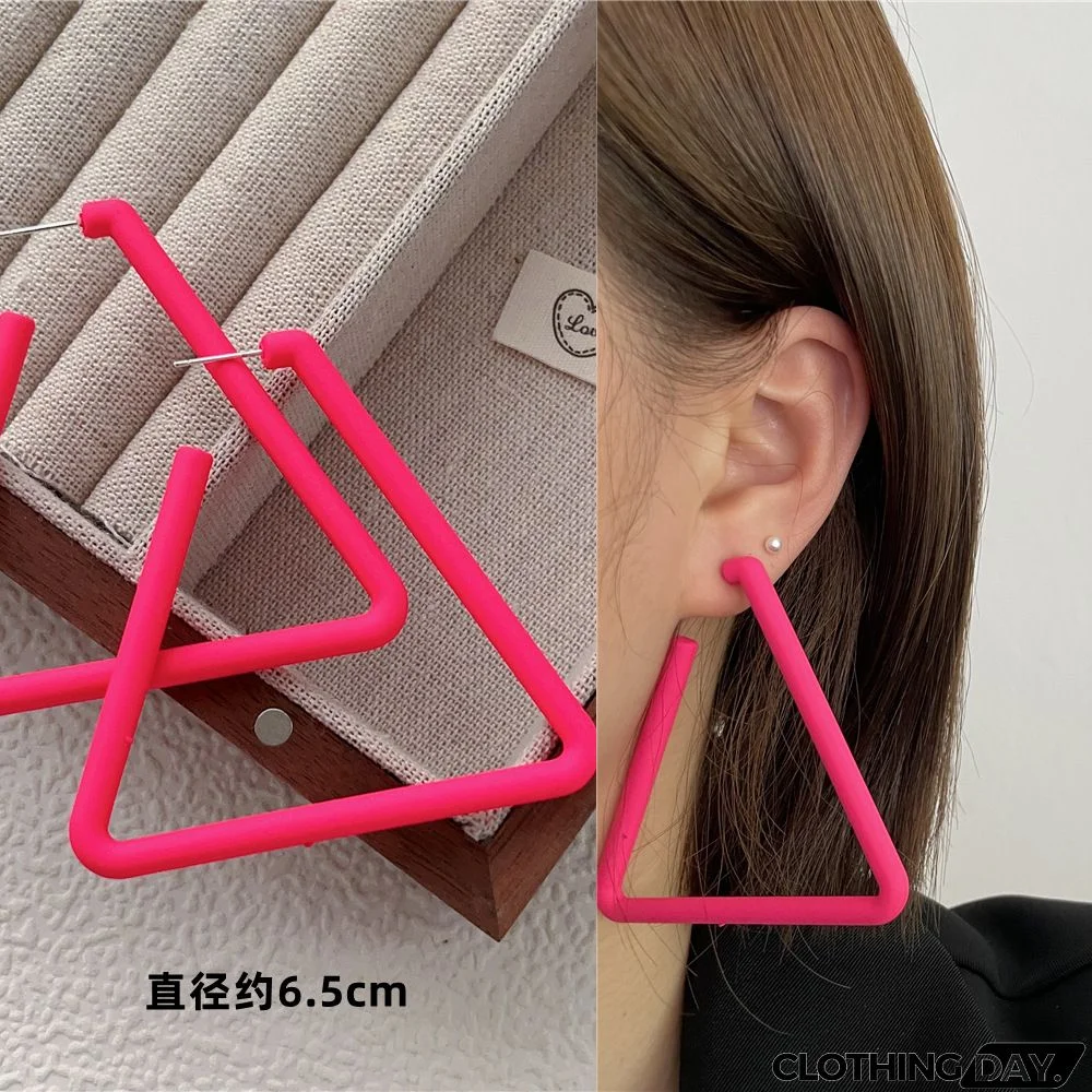 Women Fashion Geometric Fluorescent Rose Without Ear Hole Ear Clip Earrings