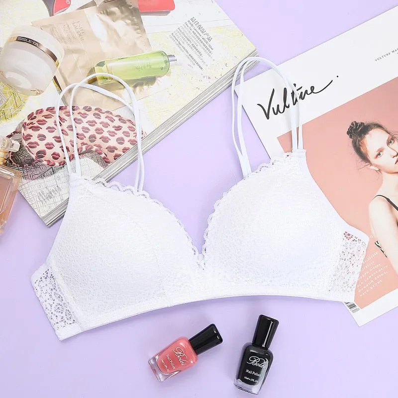 DERUILADY Comfortable Wireless Bralette Sexy Lingerie Women Thin Lace Push Up Bra Solid Color Simple Bras For Women Underwear
