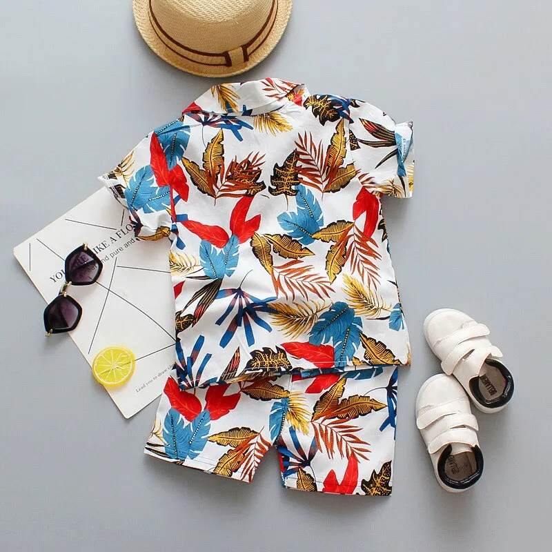Boys/Girls Short-sleeved Shirt+Shorts Set 2021 Summer New Fashionable and Handsome 1-2-3-4-5 Years Old Kids Beach Vacation Suit