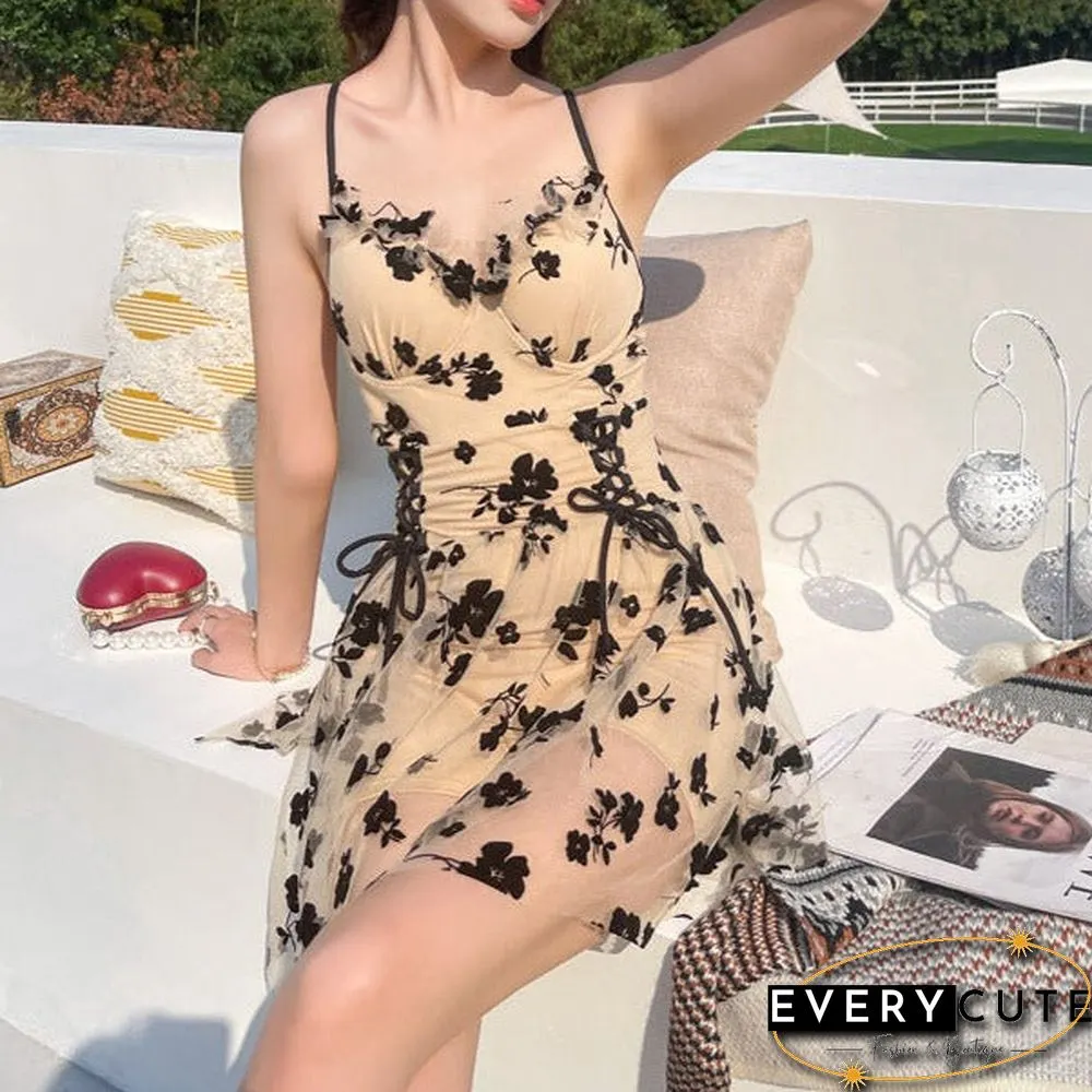V-neck Spaghetti Strap Floral Print Dress