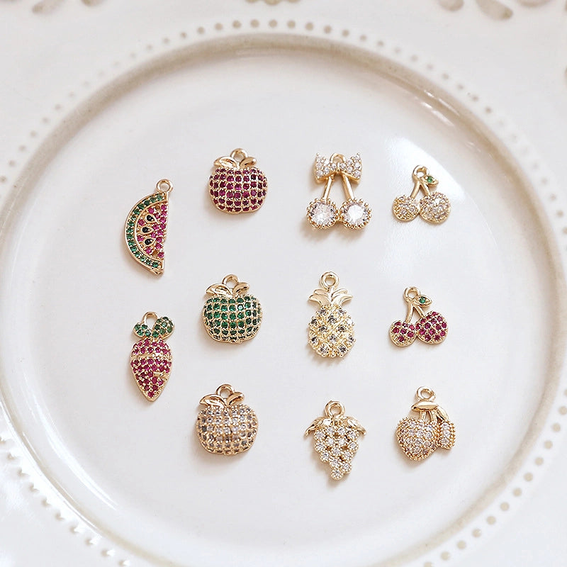 10 PCS/Package 10*11mm 10 * 14mm Alloy Zircon Cherry Fruit Watermelon Pendant Jewelry Accessories