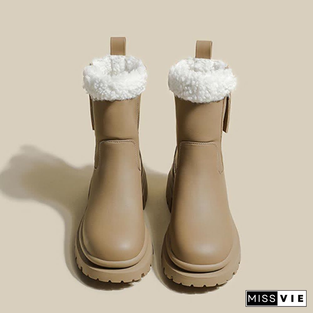Chic Round Toe Plush Martin Boots