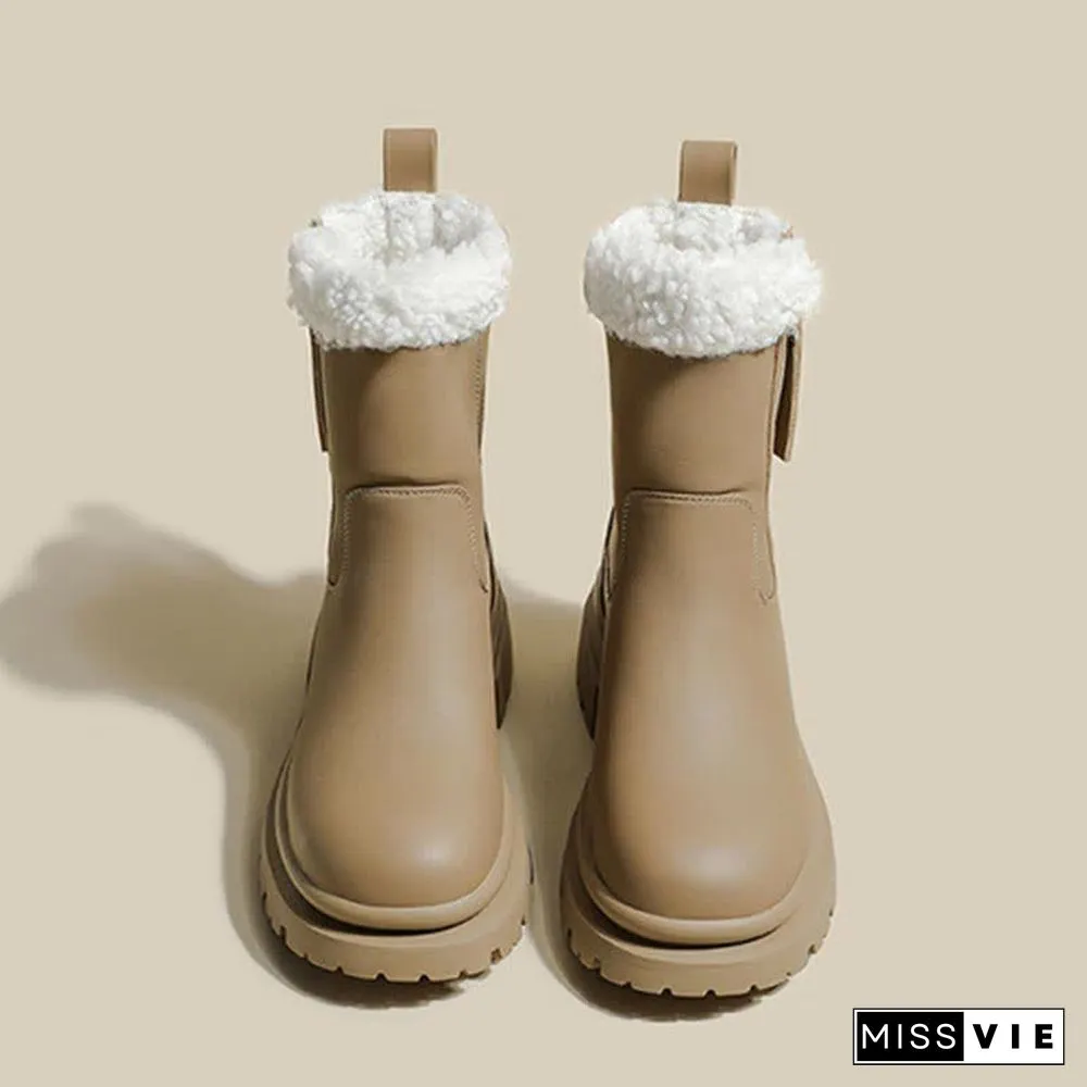 Chic Round Toe Plush Martin Boots