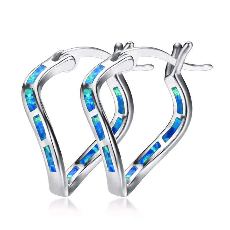 Luxury Female Big Hoop Earrings Unique Irregular Style Double Earrings Fashion Boho White Blue Fire Opal Earrings For Women