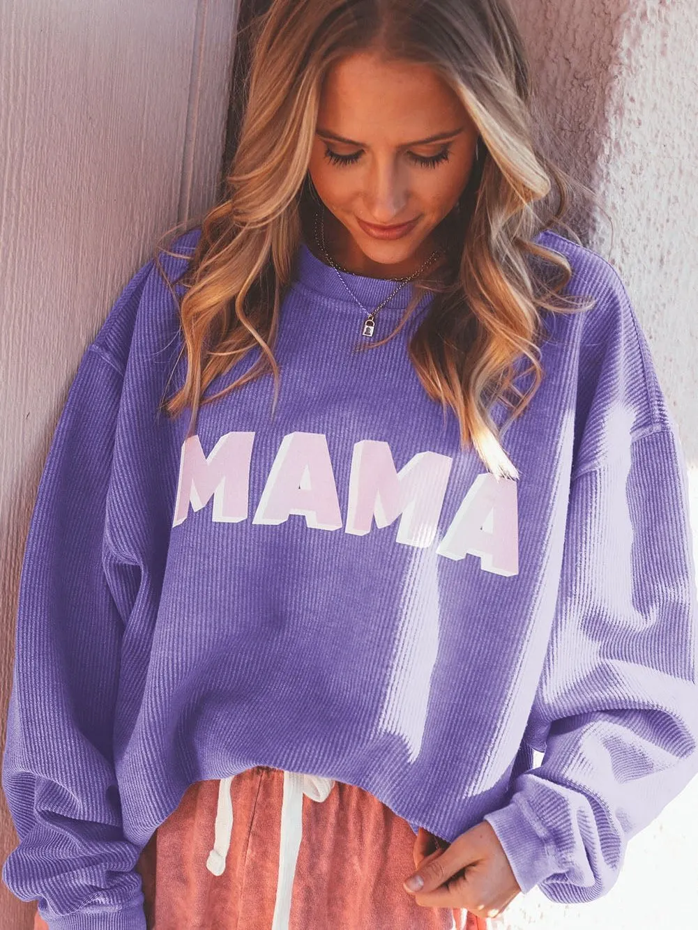 Violet MAMA Ribbed Round Neck Pullover Sweater
