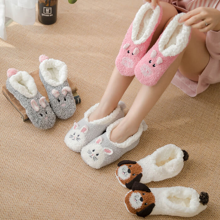Slipper Socks Women | Animal Fluffy Socks with Grippers | Cozy Warm House  Slippers for Ladies