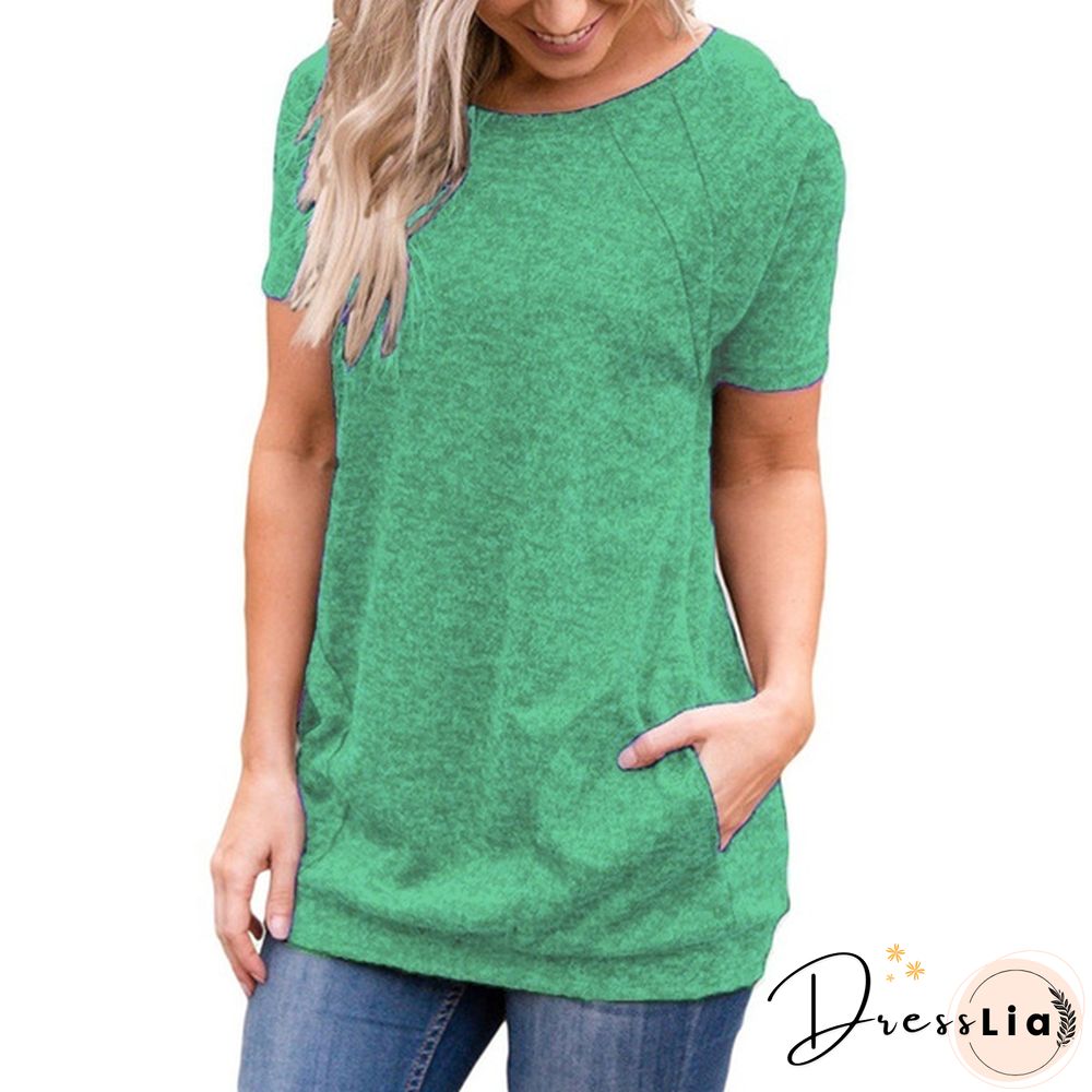 Women Summer Tops Femme Round Neck Loose Waist Shirts Casual Plus Size Elegant Ladies Fashion Cotton Pullovers Pure Color Short Sleeve Blouse Lady T Shirt XS-8XL