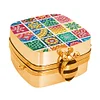 (US Local)Small Grid Diamond Painting Mirror Bag Rhinestone Jewelry Box for Women (Gold)