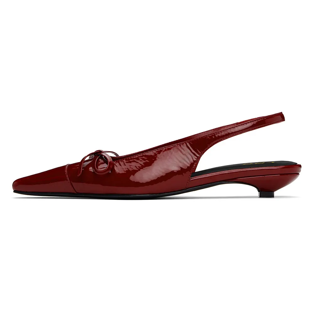 Pointed Toe Bow Accent Slingback Women's Dress Flats in Burgundy