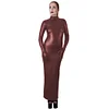 High Quality Sissy Hobble Dress Wetlook PU Leather Bodycon Maxi Dress with Gloves Man Male Sissy Pencil Dress Club Party Dress