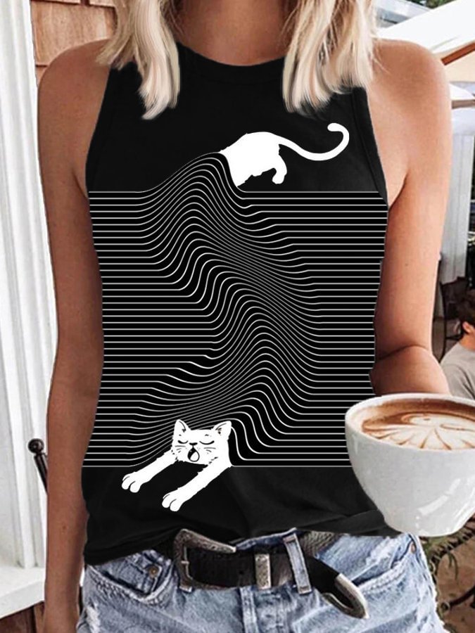 Women's Art Cat Print Tank Top socialshop