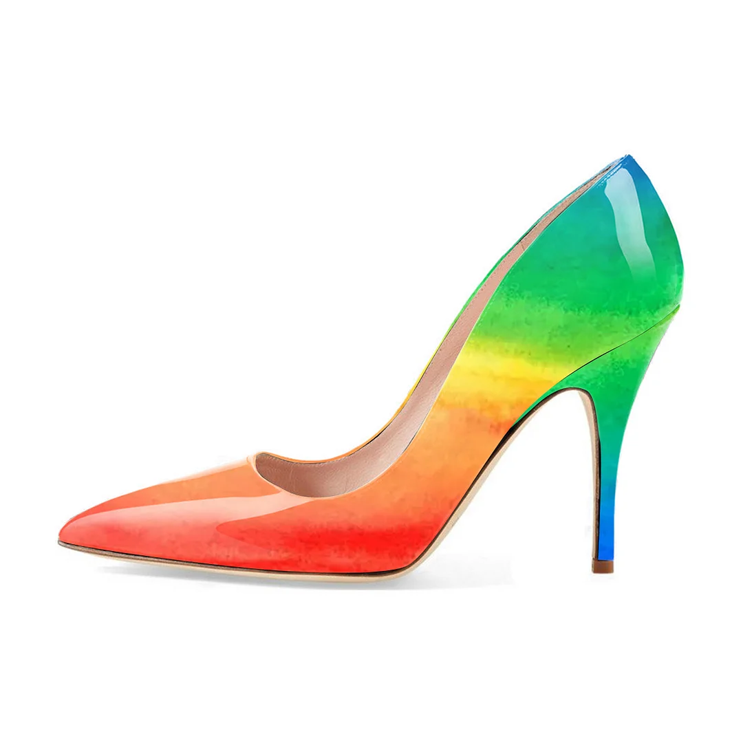Multicolor Patent Leather Pointed Classy Pumps with Stiletto Heel