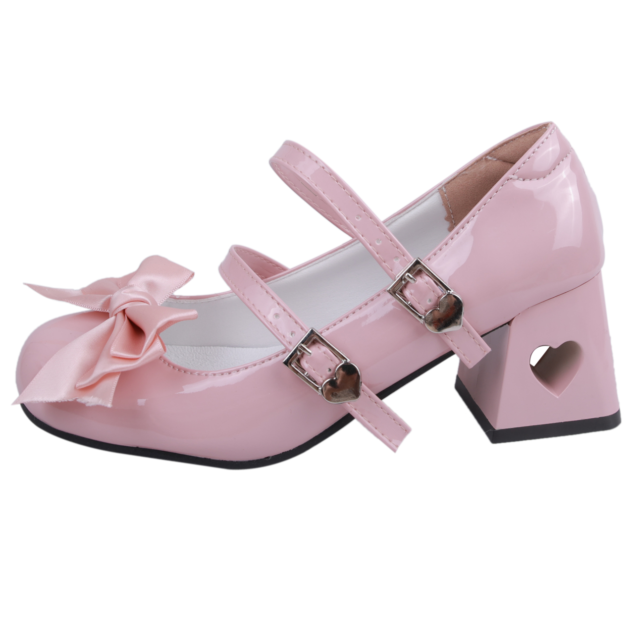 Spacecapes Patent Leather High Heels Pumps Women Sweet Pink Bowknot Cosplay Lolita Shoes Woman Bride Wedding Buckle Strap Mary Jane Pumps