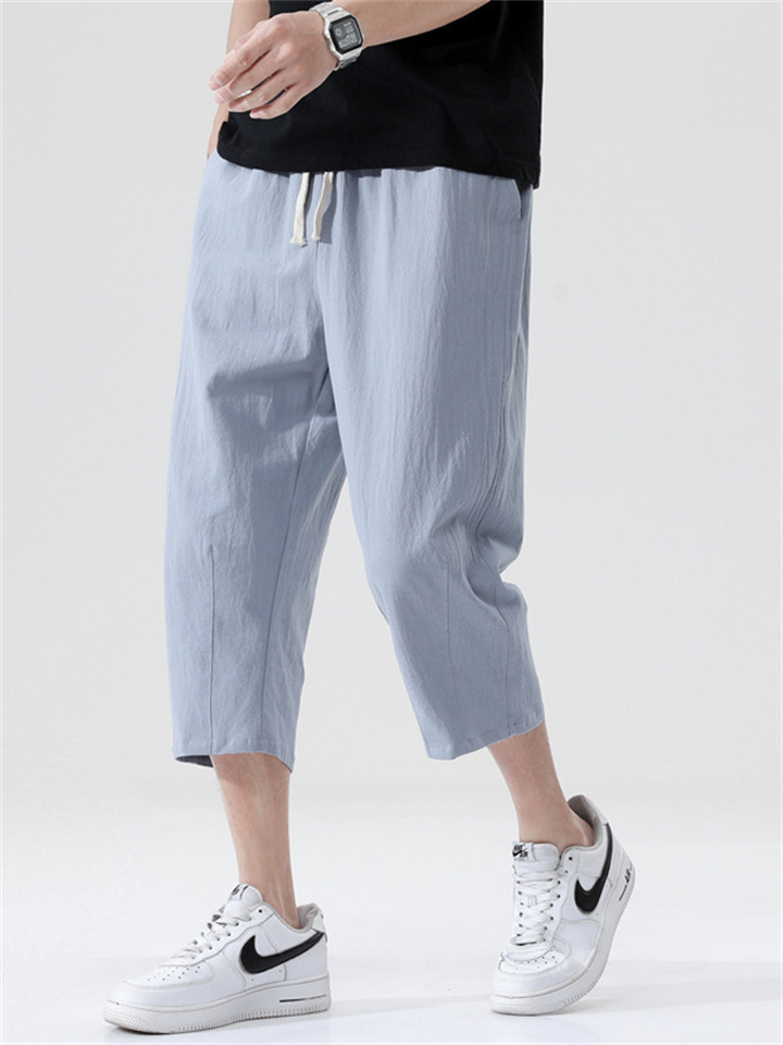 Men's Casual Pants Summer Thin Section Loose Cotton Seven-minute Pants