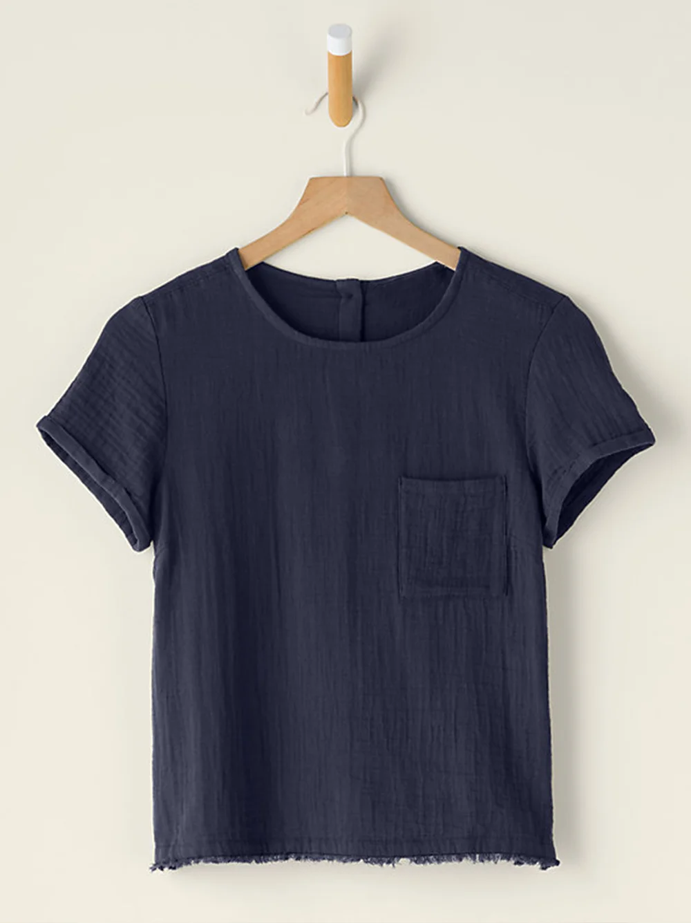 Women's Solid Color Round Neck Short Sleeve Pocket Top