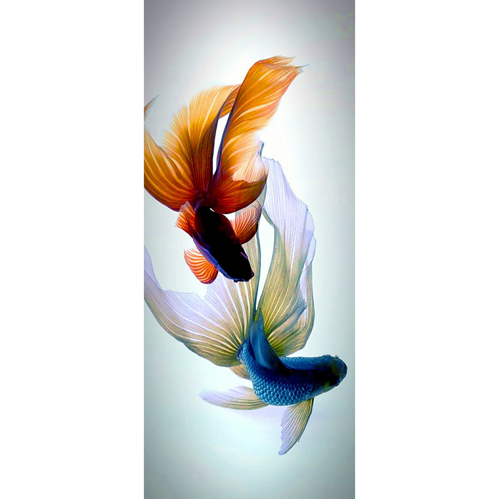 

50*110CM - Round Drill Diamond Painting - Gold Blue Fishes (Big Size), 501 Original