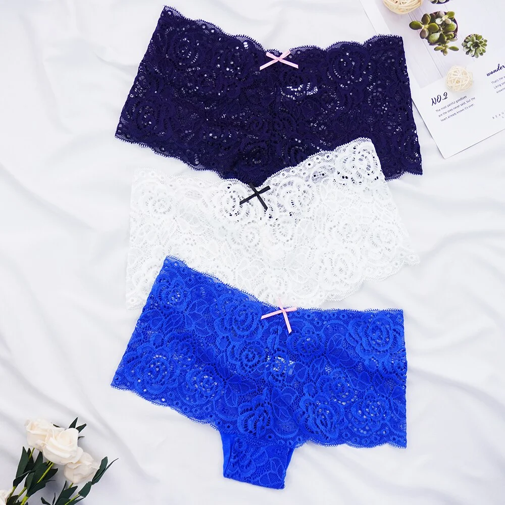 Billionm Sexy Women's Panties Boyshort Lace Underwear Plus Size Woman Boxers Seamless Transparent Pants Solid Underpants S-4XL