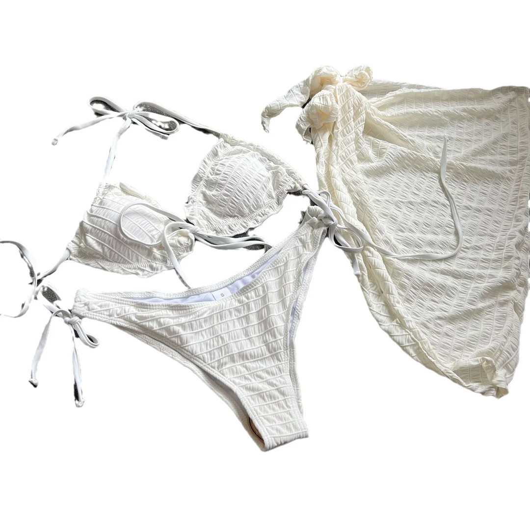 Uveng 2023 New Special Fabric Folding Sexy Swimsuit Swimsuit Three-Piece Bikini Bikini