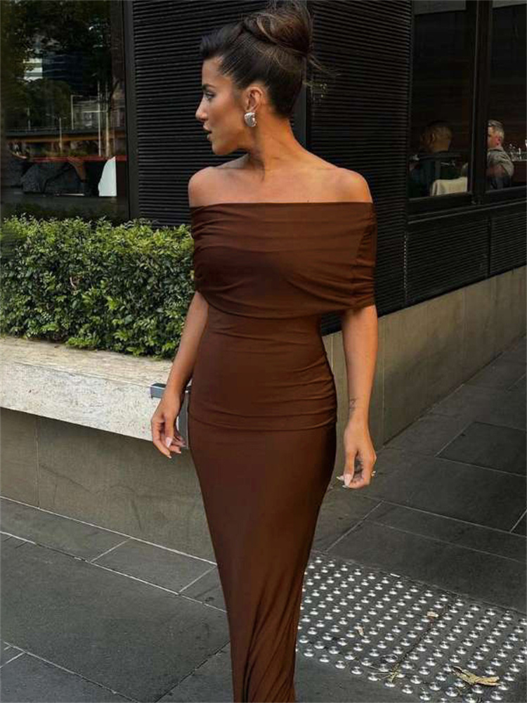 Ootddress Pleated Off-Shoulder Elegant Long Dress For Women Twist Backless Patchwork Fashion Solid Party Dress Summer Maxi Dress New