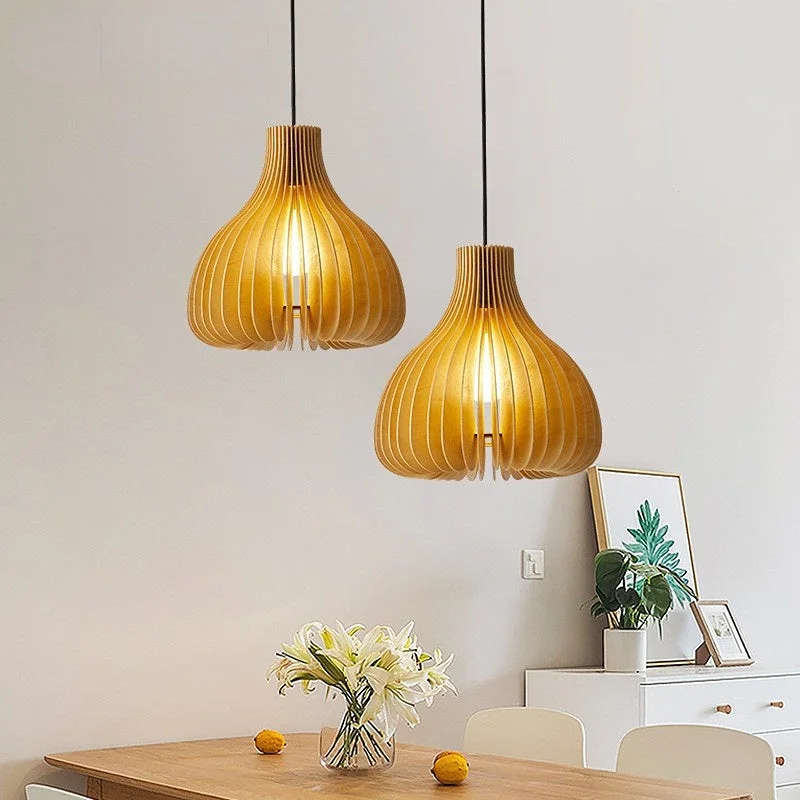 Nordic Solid Wood Pear Pendant Light For Dining Room