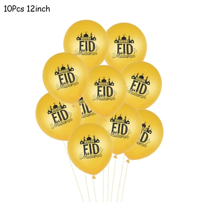 10Pcs EID MUBARAK Balloons Decor Ramadan And Eid Decoration Muslim Hijab Islamic Decor Muslim Ramadan Mubarak Party Supplies