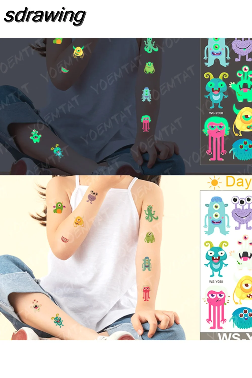 sdrawing Waterproof Temporary Tattoo Woman Sticker Panda Tiger Cute Animal Glowing Tatto Boy Girl Baby Child Kid Flash Fake Tato