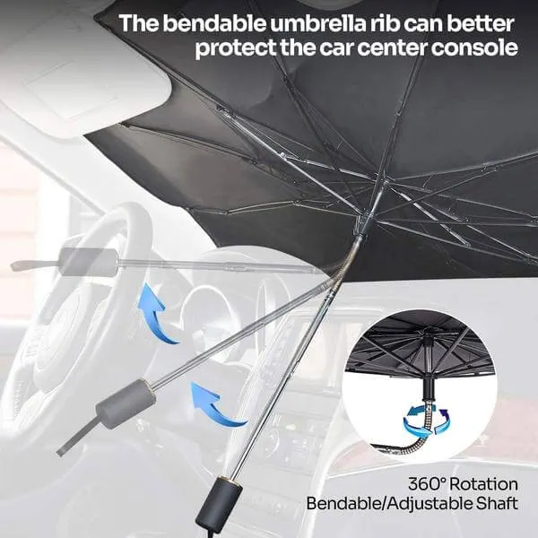 Car sunshade umbrella for windshield  with 360&deg; Rotation Bendable Shaft（59''x 33''）