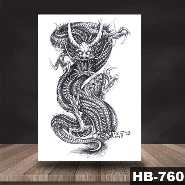 Waterproof Temporary Tattoo Sticker Black color dragon pattern tattoo Water Transfer Skull body art fake tattoo For Women Men