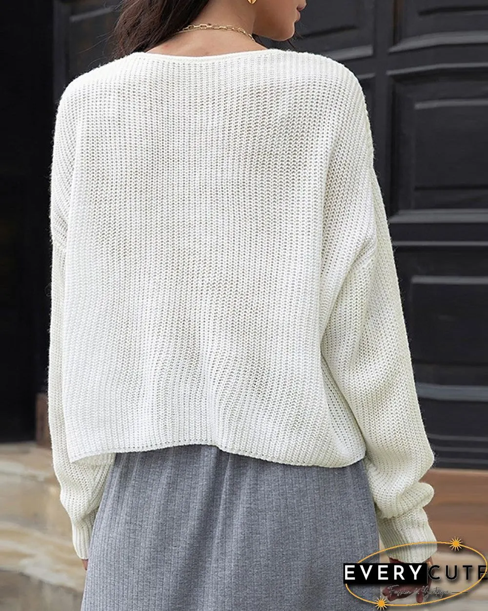 Braided Knit Long Sleeve Casual Sweater