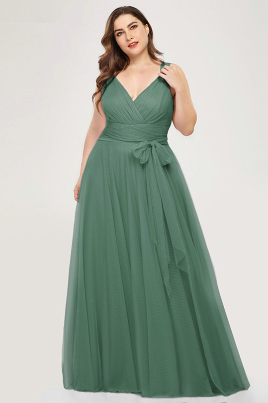 Elegant V-Neck Sleeveless Plus Size Prom Dress Long Evening Gowns Online - lulusllly