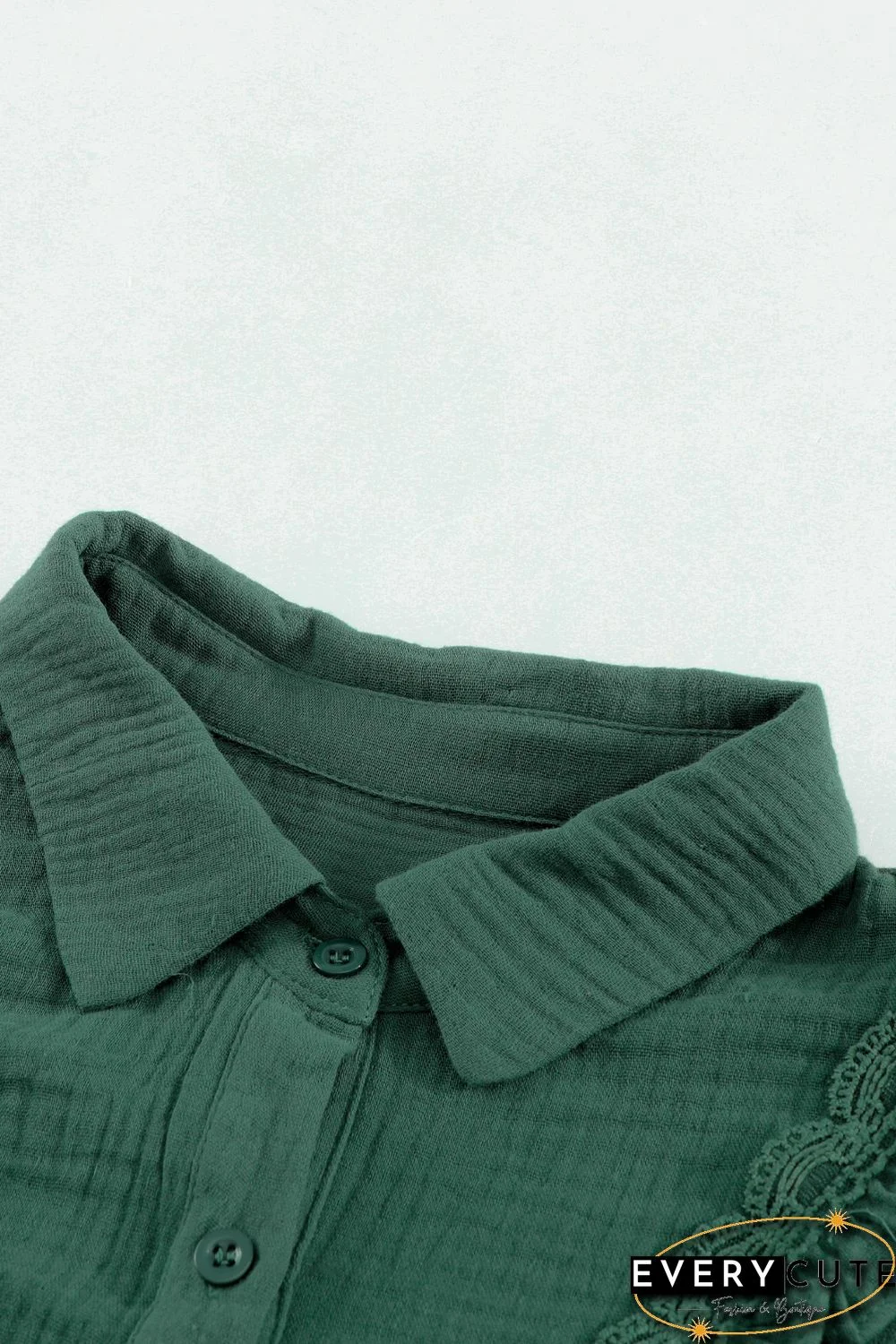 Green Ruffles Crinkled Long Sleeve Shirt