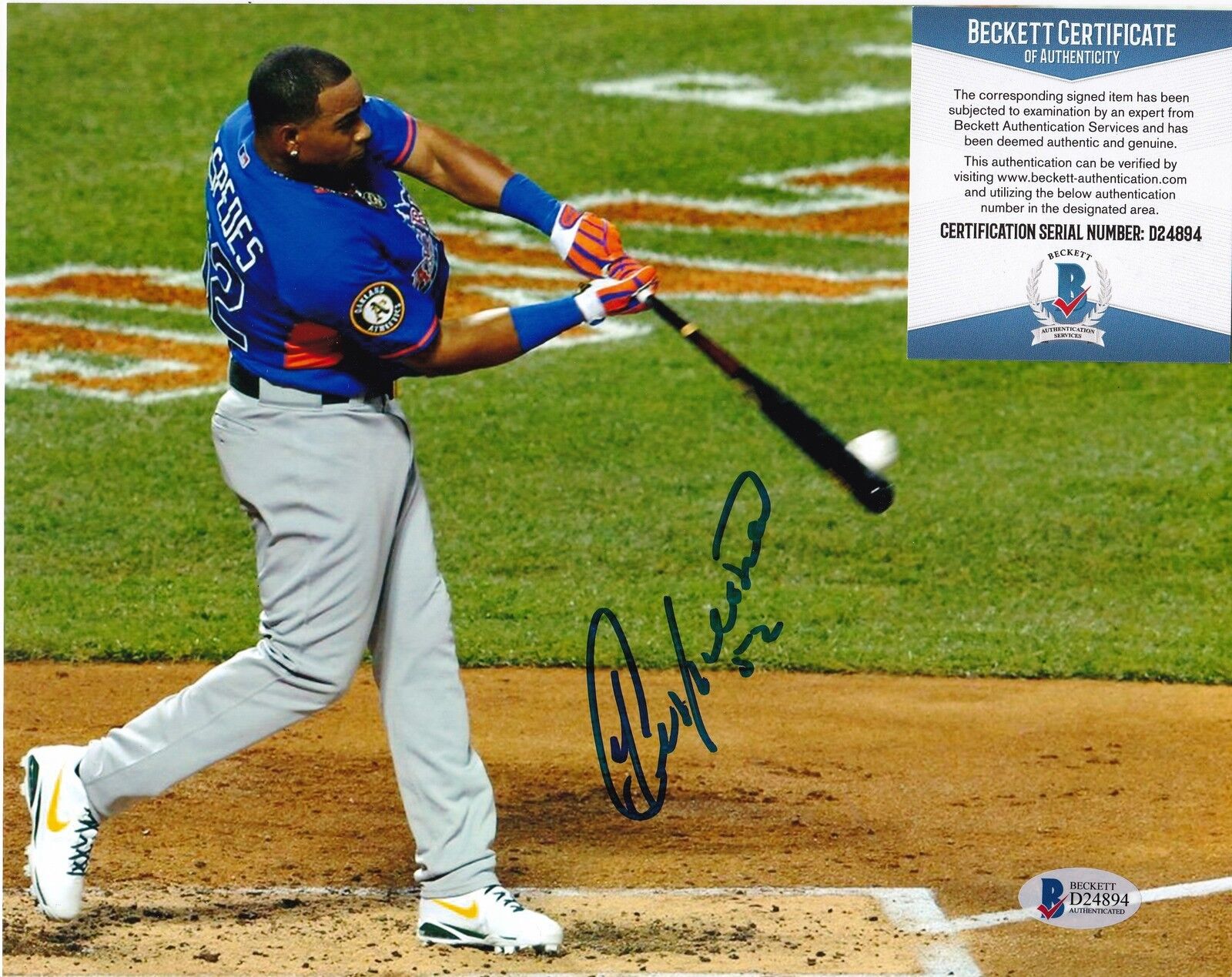 YOENIS CESPEDES OAKLAND A'S 2013 HR DERBY BECKETT AUTHENTICATED SIGNED 8x10