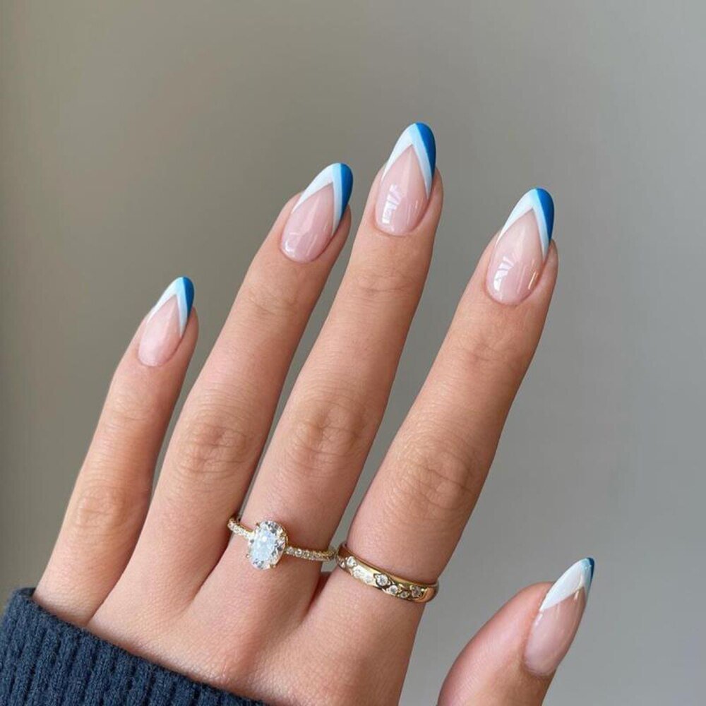 24pcs Almond False Nails Colorful wave pattern design fake nails Wearable Ballerina Nails Full Cover Nail Tips Press On Nails