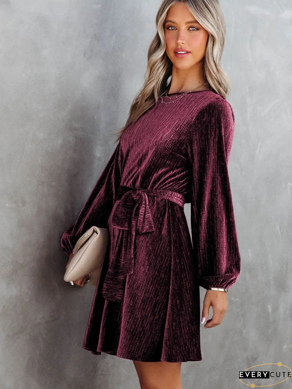 Crimson Velvet Kimono Sleeve Mini Dress