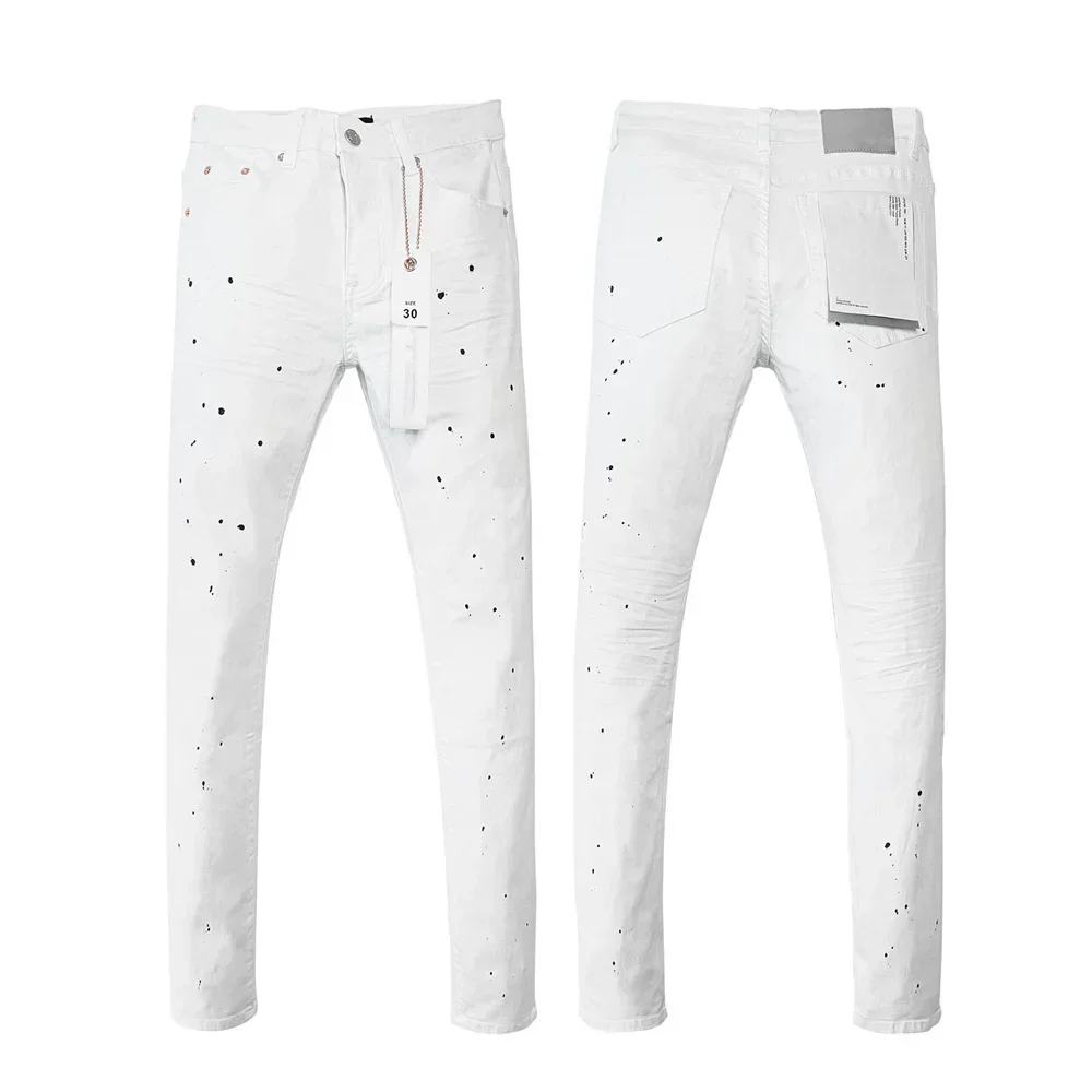 Wimaskel New Purples jeans American high street Retro wash hole patch trend straight Stylish low raise Elastic Skinny jeans brand pants