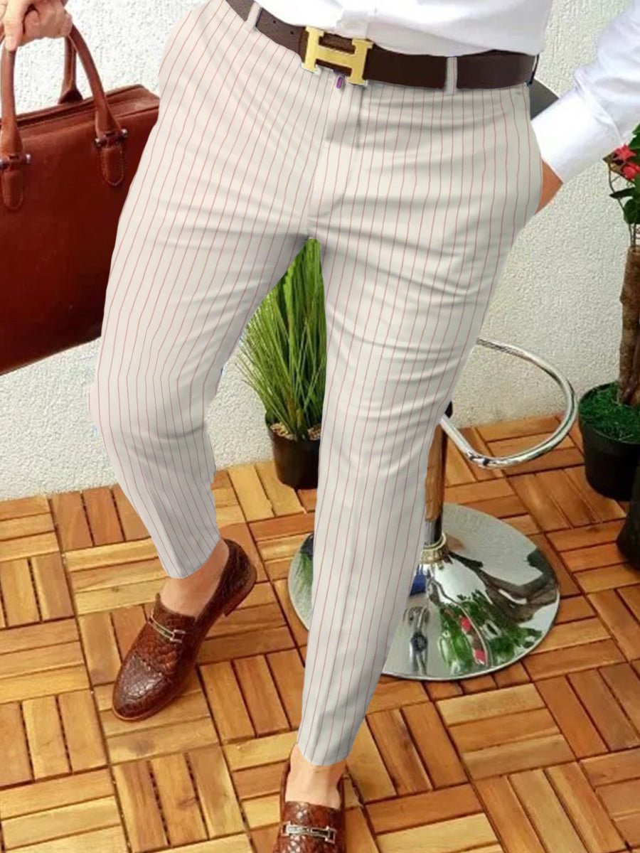 Men 'S Fashionable Beige Striped Suit Pants