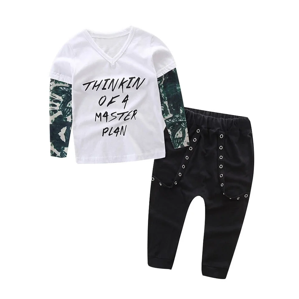Baby Boys Letter Printed Cotton T Shirt Top Pant Outfit