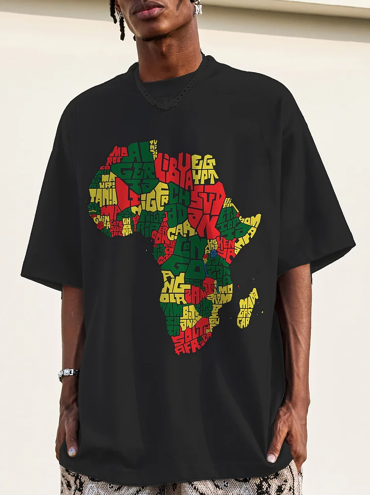 Men's Letter Collage Africa Map Print Black History Month Tee