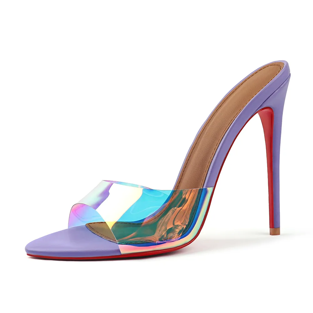 120mm/100mm Women's Sandals Strap Pointed Toe Stitching Mules Red Bottom Heels