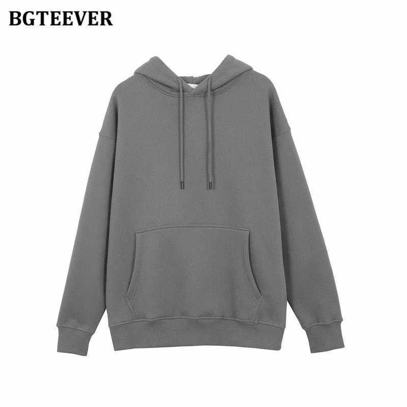 BGTEEVER Winter Thicken Fleece Women Couple Sweatshirt Cotton Oversized Hoodies Sweatshirts Female Warm Pullovers Jacket