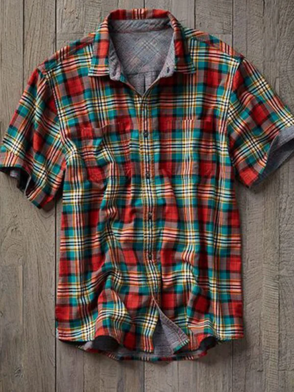 Men's multicolor striped pattern cotton linen shirt