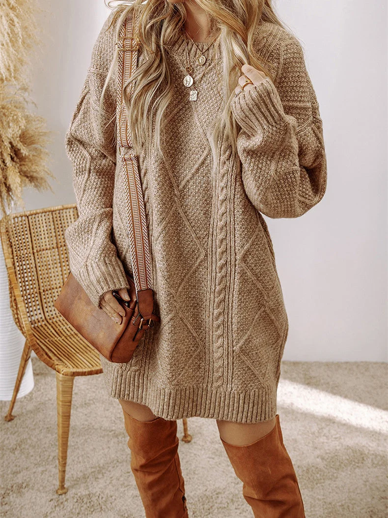 Women's Long Sleeve Scoop Neck Graphic Knit Midi Dress