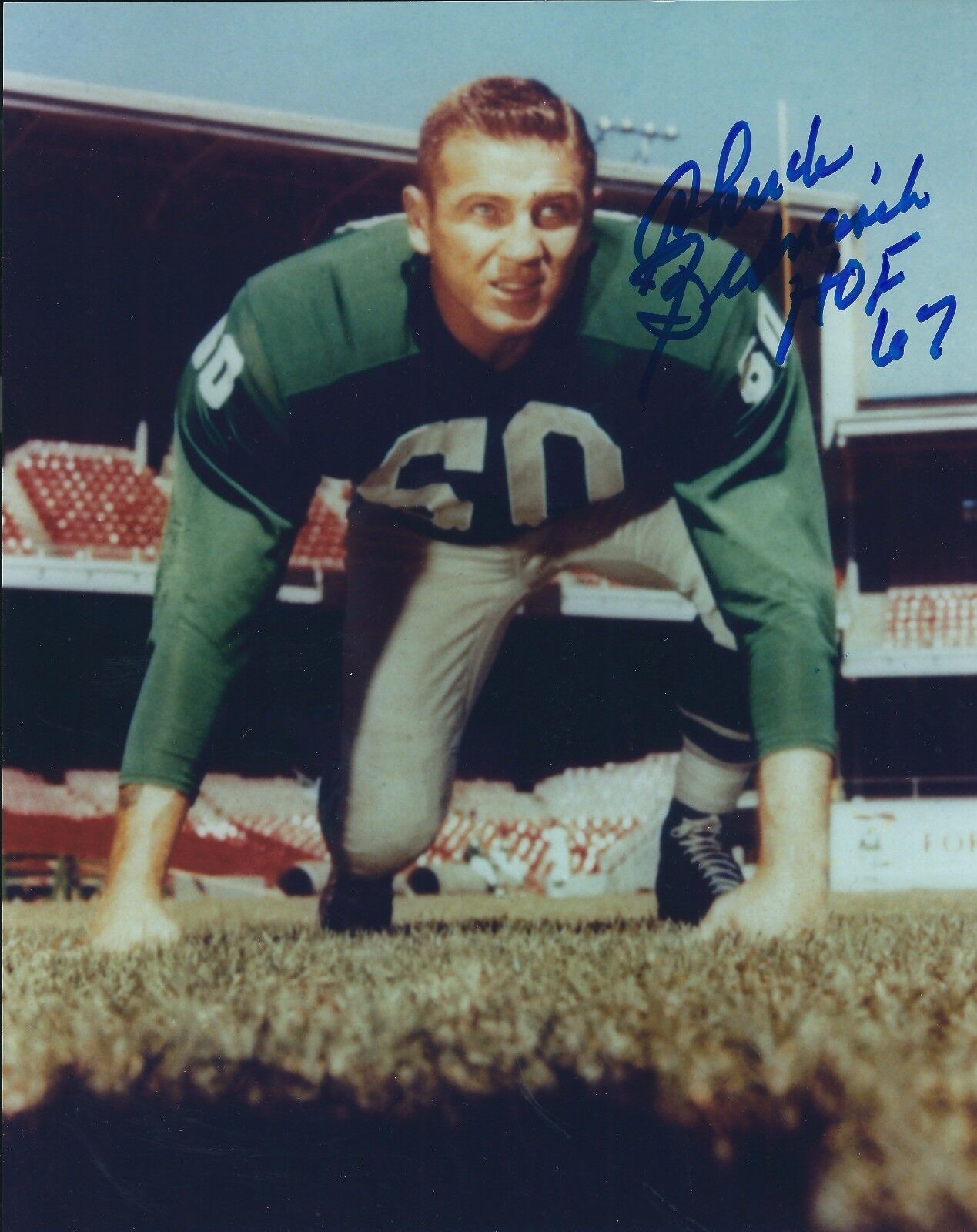 Autographed CHUCK BEDNARIK HOF Philadelphia Eagles 8x10 Photo Poster painting w/COA