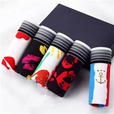 Wlkwo 5Pcs/Lot  Fashion  Underwear  Lovely Cartoon Print Man Boxers Homme Comfortable Underpants Soft Breathable Male Panties