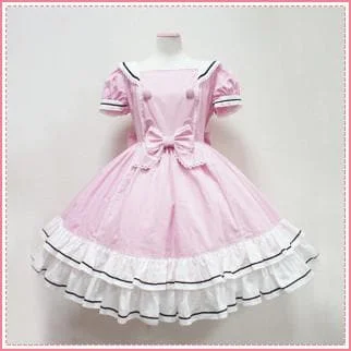 XS-2XL Custom Made Pink Lolita Preppy Style Bubble Dress SP165913
