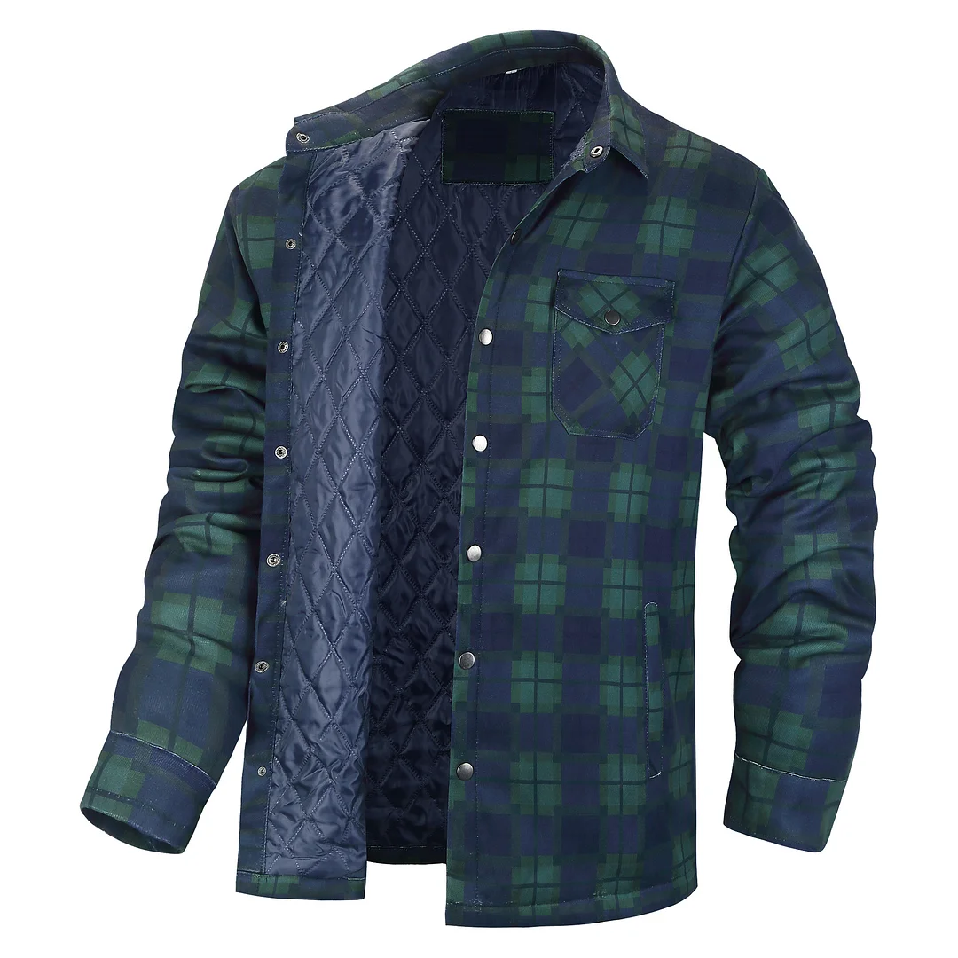 Men's Plaid Jacket Long Sleeve Lapel Plaid Loose Jacket S-5XL