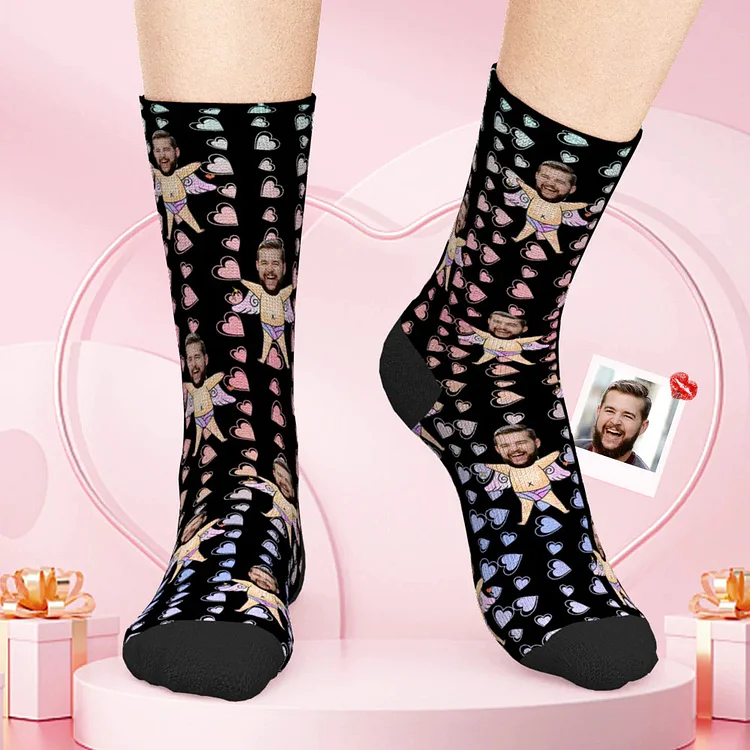 Custom Face Socks Cupid Funny Socks Valentine's Day Gift